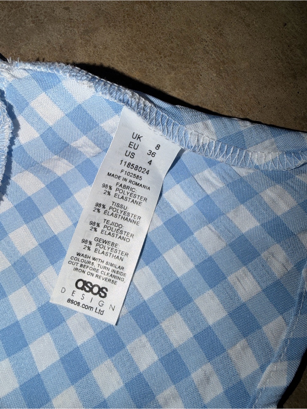 ASOS Blue Gingham Puff Sleeve Peplum Blouse Size 4 Oversized Cottagecore NWOT - Picture 10 of 11